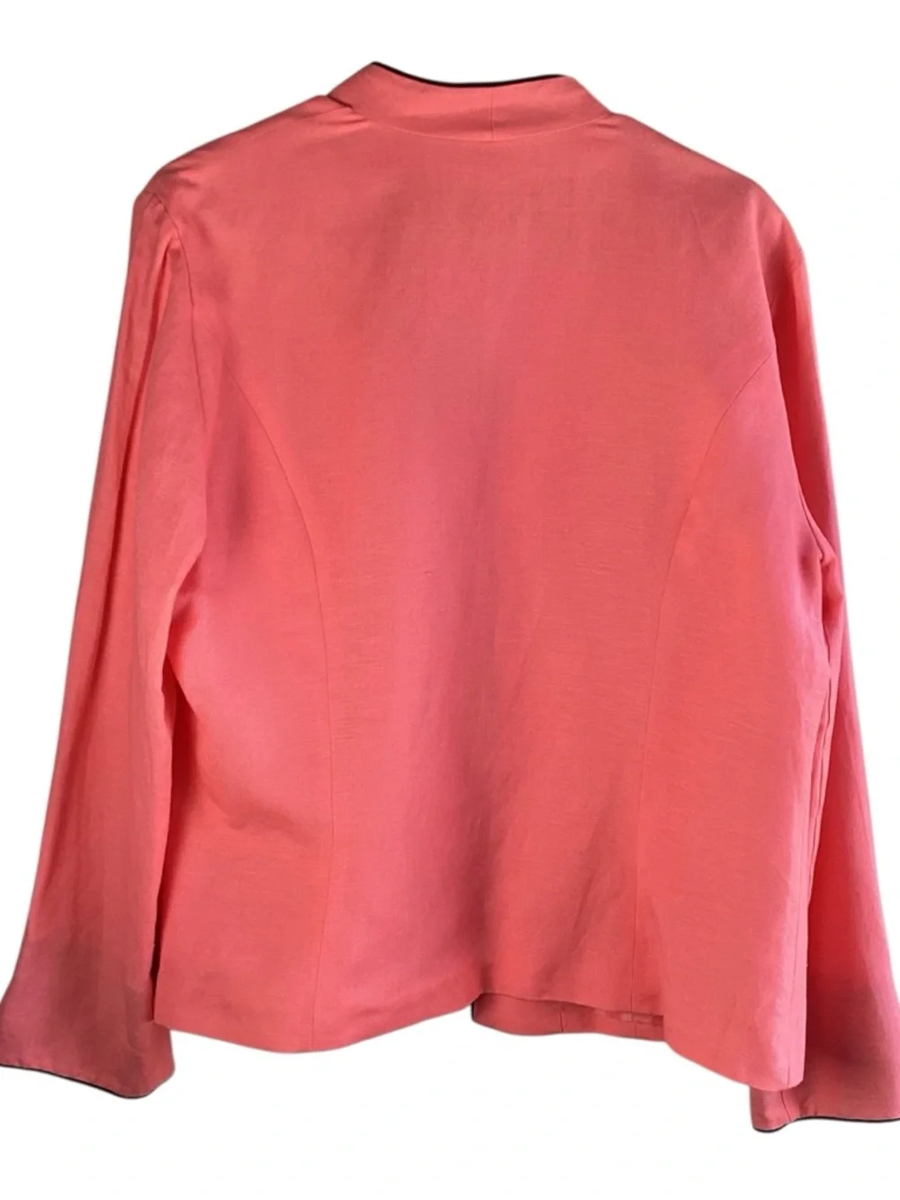 Jessica Howard Coral-Pink Open Front Blazer jacket with Black Trim linen blend - Picture 4 of 7